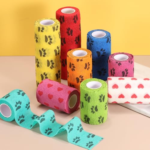 Pet Wrap Bandages, 3 Inch 5 Yard Self Adhesive Bandage Wrap, Pet Non-Woven Tape First Aid Cohesive Gauze, (Light Blue/Paw, 2 Pcs), Intended for Dog/Cat/Bird/Legs/Paws/Wound - color: Light Blue, size: 3 inch