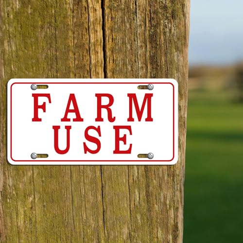 Blulu 4 Pieces Farm Use ID Tag Sign 12 x 6 Inch, Aluminum Reflective Rust Free Farm Use License Plate Weatherproof Metal Signs Easy to Install, Red and White