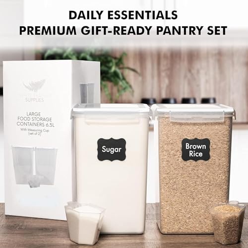 WHITE FEATHER SUPPLIES 2 PC [7 Qt / 6.5L / 220 Oz] Large Food Storage Containers with Lids Airtight - BPA Free Clear Plastic Kitchen and Pantry Storage Containers for Cereal, Flour, Sugar, Rice - color: White - 2 Pack