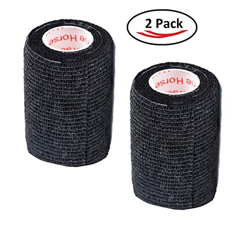 Vet Wrap Tape (Black) (2 Pack) (3 Inch x 15 feet) Self Adhesive Adherent Adhering Cohesive Flex Self Stick Bandage Grip Roll Dog Cat Pet Horse - color: Black, size: 2 Rolls