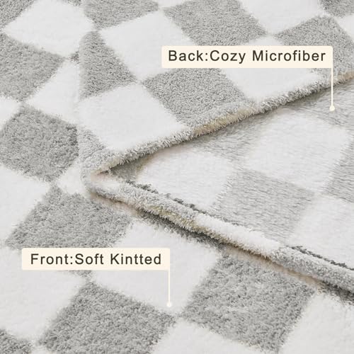 EMME Checkered Blanket Queen Size - 80"x90" Grey Knit Blanket Soft Fluffy Patterned Throw Blankets for Couch, Sofa, Chair, Bed, Camping, Picnic, Travel - color: 23-checkered Grey, size: Queen