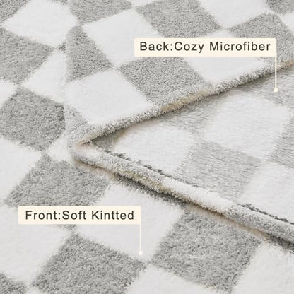 EMME Checkered Blanket Queen Size - 80"x90" Grey Knit Blanket Soft Fluffy Patterned Throw Blankets for Couch, Sofa, Chair, Bed, Camping, Picnic, Travel - color: 23-checkered Grey, size: Queen