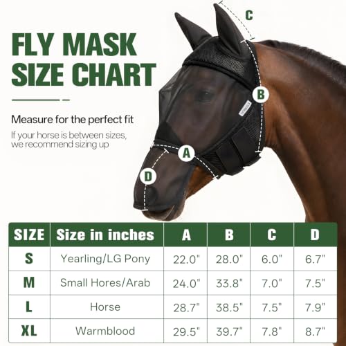 Horse Fly Mask with Ears and Nose Cover (XL) - size: XL