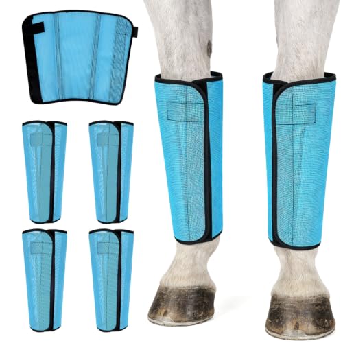 NQEUEPN 4pcs Fly Boots for Horse, Durable Loose Breathable Fly Boots (Blue)