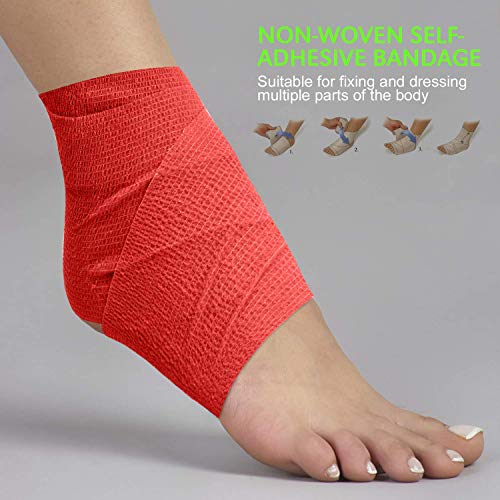 TOBWOLF 12PCS Self Adhesive Bandage, 4" x5yd / 10cmx4.5m Elastic Cohesive Bandage Wrap, Breathable Sports Tape, Medical Sport Wrap for Wrist, Ankle, Knee, Leg, Sprains & Swelling - Red - color: Red