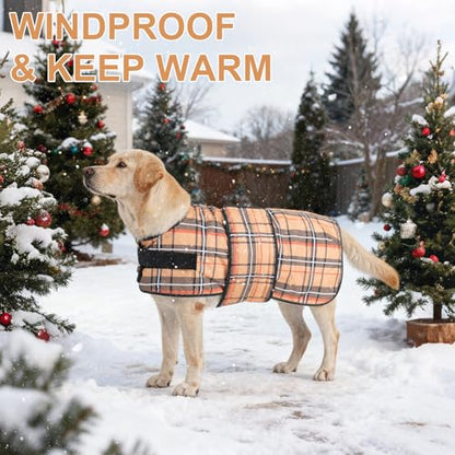 BEAUTYZOO Dog Winter Coat for X-Large Dogs, Waterproof Canvas Jackets - color: Beige Plaid, size: XL(Chest Girth 34"-45", Back 24", Neck 24"-29")