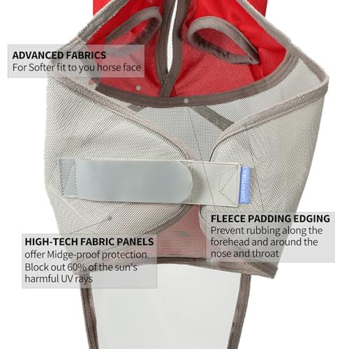Horse Fly Mask with Long Nose and Ears,Red,Small Size
