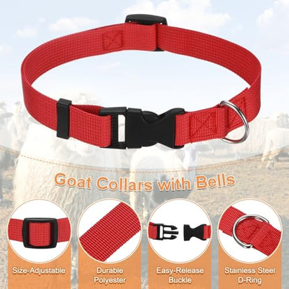 M METERXITY 3-Pack Goat Collars with Bells Polyester Black/Rose Red/Red - color: Black, Rose Red, Red