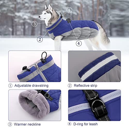 Lelepet Dog Coat Warm Dog Winter Coat Waterproof Dogs Jacket with Harness - color: Blue, size: X-Small