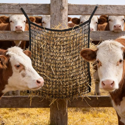 2 Pcs Horse Hay Net with Carabiners, Large Capacity Slow Feed Hay Bag for Horses, Durable Polyester Flat Feeder for Goats and Livestock (31.5" X 35.4")