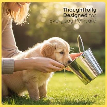 1 quart Heavy Duty Stainless Steel Round Bucket with Handle | 0.25 gal Sturdy Food & Water Bowl for Small Bird Dog Cat & Livestock | Fits kennel Crate Cage Farm | Hanging Utility Pet Pail - size: 1 Quarts