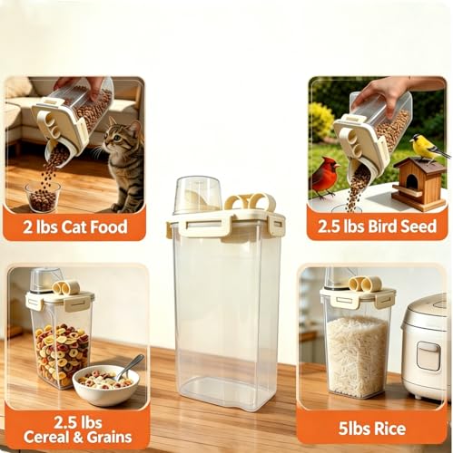 2 Lbs Small Cat Dog Food Storage Container for Bird Seed, Pet Food, 2 Pack - color: Two Beige