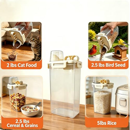 2 Lbs Small Cat Dog Food Storage Container for Bird Seed, Pet Food, 2 Pack - color: Two Beige