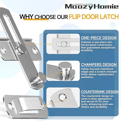4 Inch Flip Latch Gate Latches, 180 Degree Flip Barn Door Lock Latch, Heavy Duty SUS304 Stainless Steel Flip Sliding Latch, Bolt Buckle Lock for Barn Sliding Doors, Brushed Nickel, 2 Pack - color: Brushed Nickel