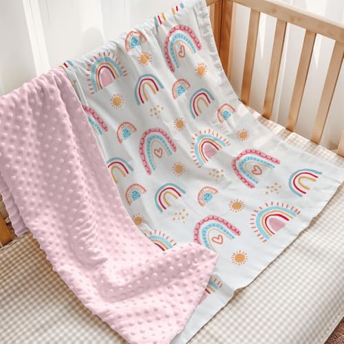 SANDJEST Minky Blanket 2 Pack with Dotted Back 30 x 40 Inches, Gift for Christmas Birthday (Bow, Rainbow) - color: Rainbow X Bow