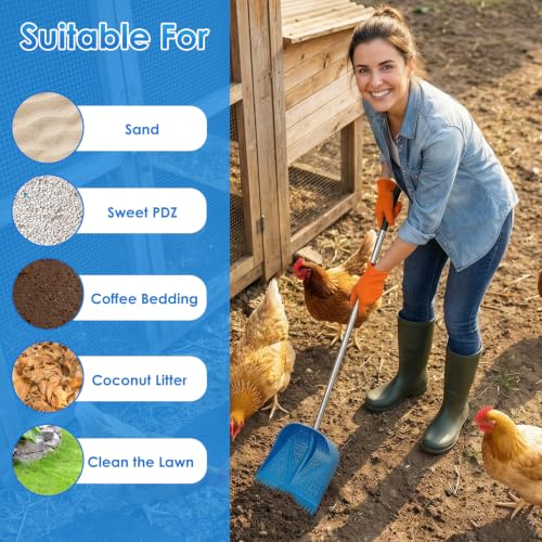 Thiswing Chicken Poop Scooper & Rake 2-in-1, Blue - color: Blue