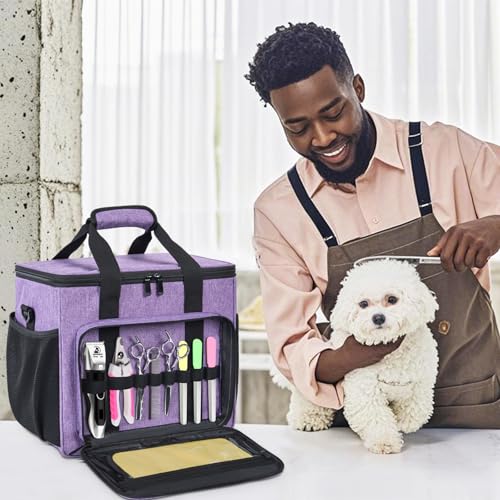 GMAK Pet Grooming Bag,Pet Hair Clipper Organizer Grooming Bag for Equipment - color: Purple
