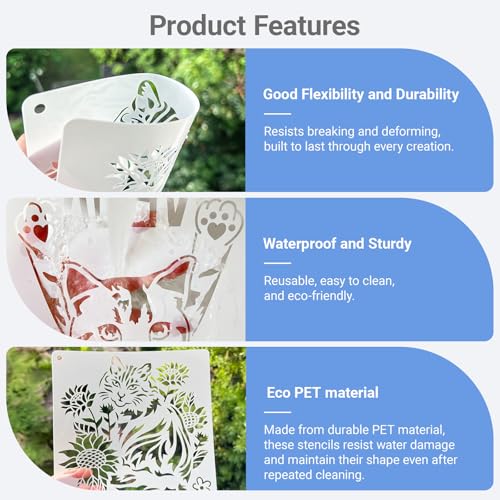 16 Pcs Cat Quote Stencils for Painting, Funny Pet Signs and Gifts 8 Inch - color: Cat