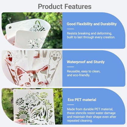16 Pcs Cat Quote Stencils for Painting, Funny Pet Signs and Gifts 8 Inch - color: Cat