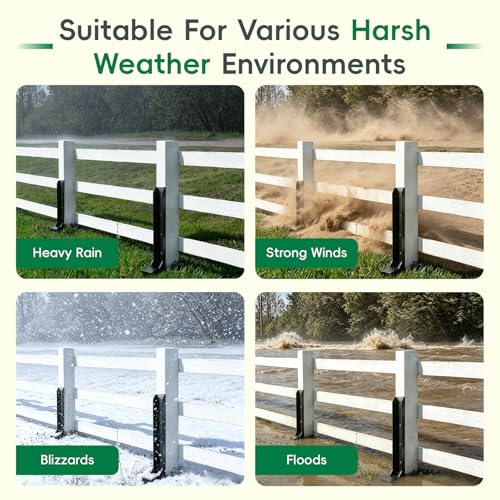 4 Pack Strong Fence Post Repair Kits with One-Piece Steel Anchor & Stakes - color: Black
