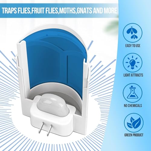 OSVDO Blue UV Light Flying Insect Trap, Plug-in Bug Catcher with 4 Sticky Refills for 100+ Days, Fly Catcher for Flies, Fruit Flies, Gnats, Moths, Silent for Home (Pack of 2) - size: 1 Device & 4 Refills (Pack of 2)