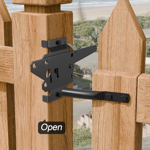 Wooden Fence Gate Latch Heavy Duty Self Locking Gate Hardware for Pool/Garden Gates, Safety Latch, Self Latching Latch for Vinyl/Wood Fences, Black Finish