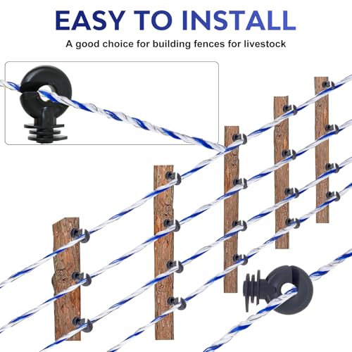 30 Miles/48km Solar Electric Fence Charger 0.3J-1.5J Adjustable,656ft Electric Fence Polywire 50Pcs Electric Fence Insulators&1 Insulated Sleeve
