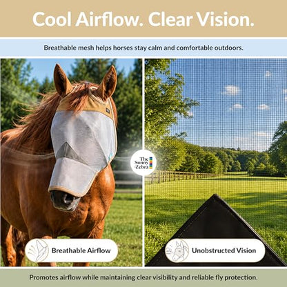TSZ Horse Fly Mask with Nose Cover - UV Block 70% Breathable Mesh Flymask - size: Horse
