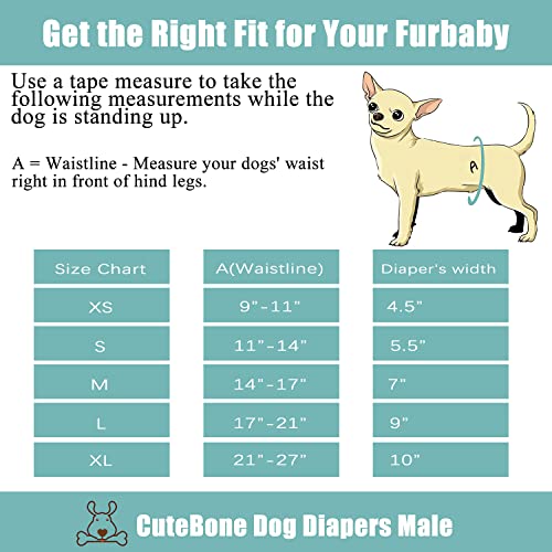 CuteBone Dog Diapers Male 4 Pack Puppy Wraps Reusable Doggie Belly Bands for Male Dogs Small Medium Large - size: M(14"-17")