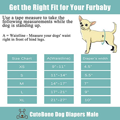 CuteBone Dog Diapers Male 4 Pack Puppy Wraps Reusable Doggie Belly Bands for Male Dogs Small Medium Large - size: M(14"-17")