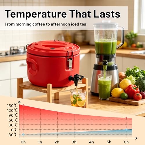 2 Gallon Insulated Beverage Dispenser 304 Stainless Steel, Double-Wall & Leak-Proof, Hot or Cold Drinks, Wide Mouth for Ice, Portable Cooler for Camping, Party, Sports - size: 2 Gallon