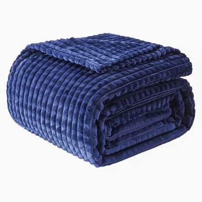 EMME Fleece Blanket, 3D Jacquard Throw Blanket for Couch and Bed, Soft Cozy and Fluffy Blankets Lightweight Luxury Flannel with Geometric Grid Design (Navy Blue, 60" x 80") - color: 17-grid-navy Blue, size: Twin