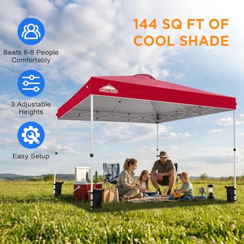 EAGLE PEAK 12x12 Pop Up Canopy Tent Easy Up Canopy Outdoor, Red - color: Red, size: 12x12