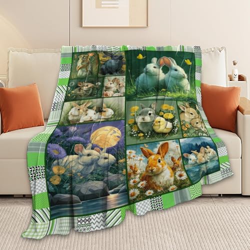 Bunny Throw Blanket Rabbit Bunny Stuff Gifts for Kids Girls Boys Adults Women Men Soft Cozy Warm Plush Fluffy Fuzzy Fleece Blanket 40''X50'' - color: Green Bunny, size: 40''x50''