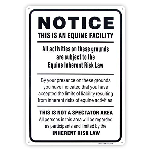 Equine Liability Sign, Statute Horse Barn Stable Farm Sign,- 10"x 14" - .040 Rust Free Aluminum – Reflective, UV Protected and Weatherproof - size: 14'' x 10''