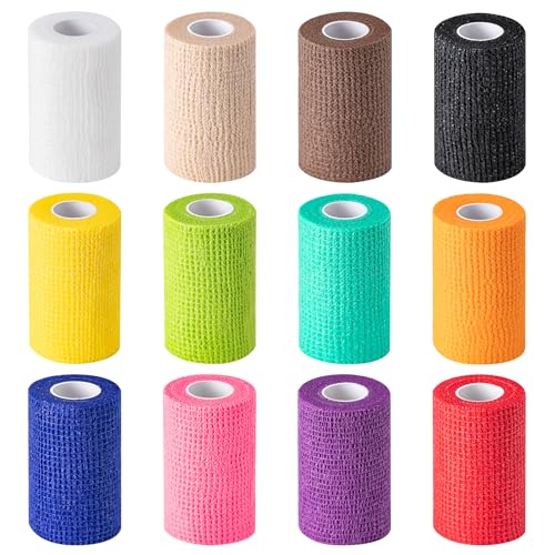 12 Pack Self Adhesive Bandage Wraps,2" X 5 Yards Elastic Bandage Wrap - color: Multicolour, size: 3 Inch