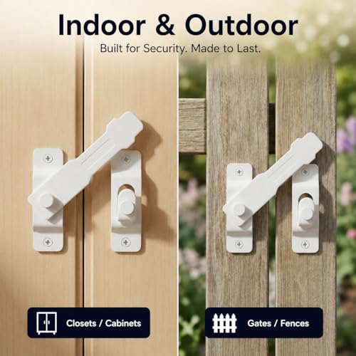 4.5" White Gate Latch, Heavy Duty SUS304 Stainless Steel Flip Latch Door Lock, 3mm 50% Thicker with White Screws & Driver Bit for Fence, Barn Door, Sliding & French Doors
