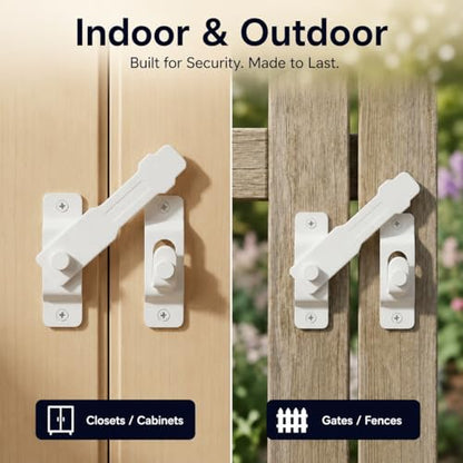 4.5" White Gate Latch, Heavy Duty SUS304 Stainless Steel Flip Latch Door Lock, 3mm 50% Thicker with White Screws & Driver Bit for Fence, Barn Door, Sliding & French Doors