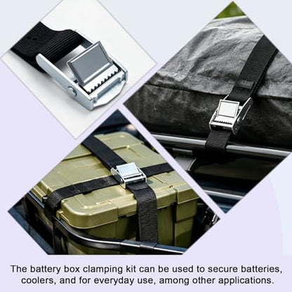 2 PCS Battery Tie Down Straps, 1" × 48" Car Battery Hold Down Kit with Stainless Steel Cam Buckle & Screws, Adjustable Lashing Straps for Car Boat RV Batteries Cooler Luggage Belt - color: Strap