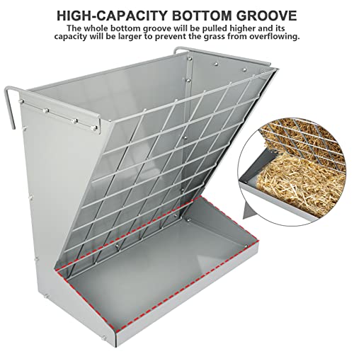 Wall Mount Hay Rack, Metal 2 in 1 Hay and Grain Feeder - color: Silver
