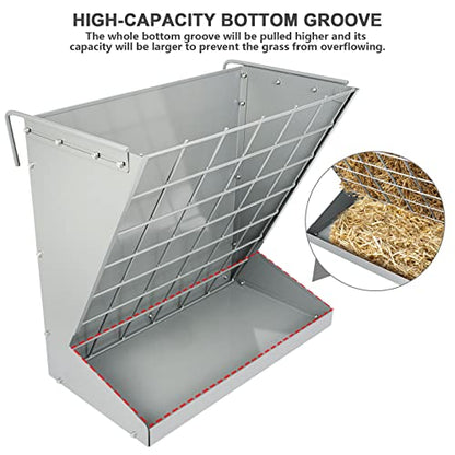 Wall Mount Hay Rack, Metal 2 in 1 Hay and Grain Feeder - color: Silver