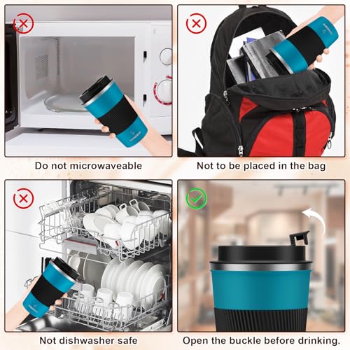MMOMSIV 12oz Travel Coffee Mug, Insulated Coffee Cup with Leak-proof Lid - color: B-Dark Blue-12oz