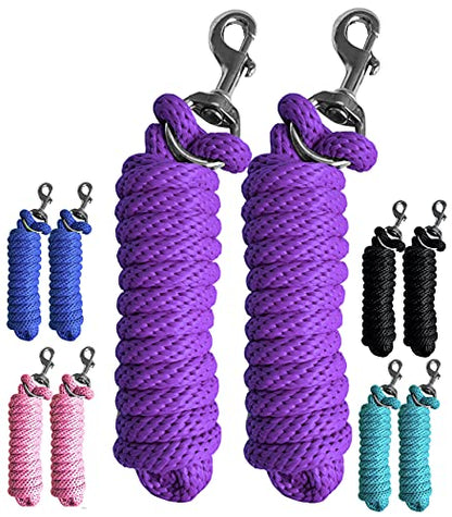 Majestic Ally Pack of 2 Solid Poly Lead Rope for Horses & Livestock – 10 Foot Long and 5/8 inch Thick - Replaceable Heavy-Duty Bolt Snap – Handmade – Soft, Broken in Feel (Purple) - color: Purple