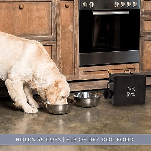 AuldHome Design Retro Dog Food Canister (Black); Modern Farmhouse Style Storage Bin for Pet Food