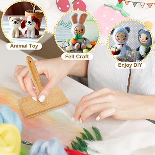 Tessco for you 4 Pcs Wool Blending Board Carding Brush Set with 1 Wool Hand Carders Wood Brush 2 Wooden Craft Sticks, Needle Felting Tools for Felt Needle Project Spinning Craft