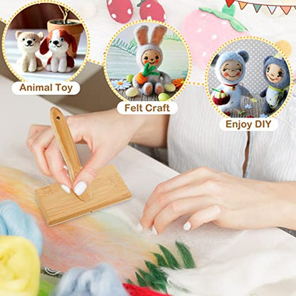 Tessco for you 4 Pcs Wool Blending Board Carding Brush Set with 1 Wool Hand Carders Wood Brush 2 Wooden Craft Sticks, Needle Felting Tools for Felt Needle Project Spinning Craft