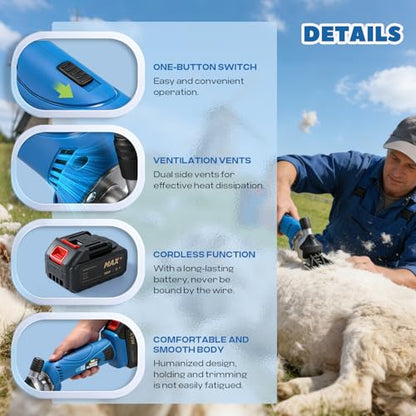 Sheep Shears Cordless 550W 2400RPM, 6 Speed & 2 Lithium Batteries