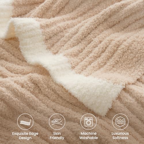 Snuggle Sac Fluffy Ribbed Beige Blanket Twin Size, Soft Luxurious Knit Fuzzy Plush Microfiber Blankets for Sofa, Bed, Beige, 60x80 inches - color: Beige, size: Twin(60"x 80")