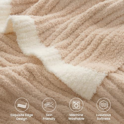 Snuggle Sac Fluffy Ribbed Beige Blanket Twin Size, Soft Luxurious Knit Fuzzy Plush Microfiber Blankets for Sofa, Bed, Beige, 60x80 inches - color: Beige, size: Twin(60"x 80")