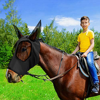 Frienda 4 Pcs Horse Fly Mask with Ear, Large, Purple, Blue, Pink, Black - color: Purple, Blue, Pink, Black, size: Large
